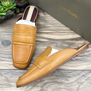 NIB Franco Sarto 9M Duval Mule Slip On Leather Loafer Mule Camel